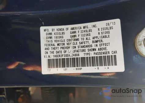 2014 Honda Accord Lx from USA, damaged, VIN 1HGCR2F3XEA024888